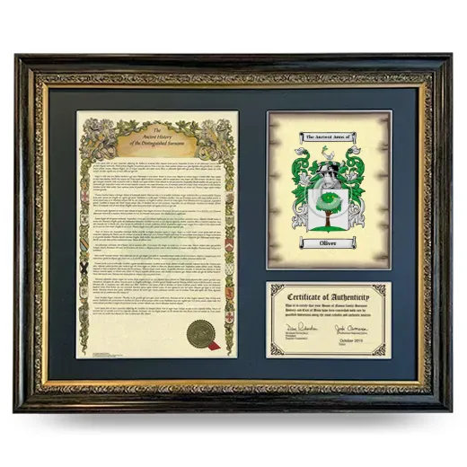 Oliver Framed Surname History and Coat of Arms- Heirloom