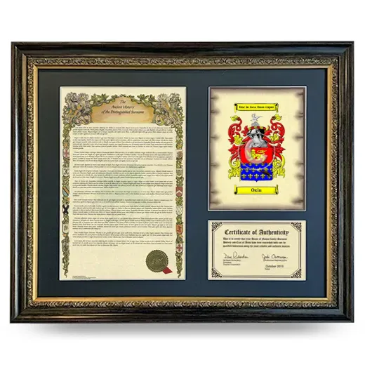Oxin Framed Surname History and Coat of Arms- Heirloom