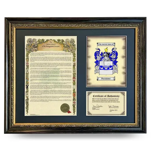 Paramour Framed Surname History and Coat of Arms- Heirloom