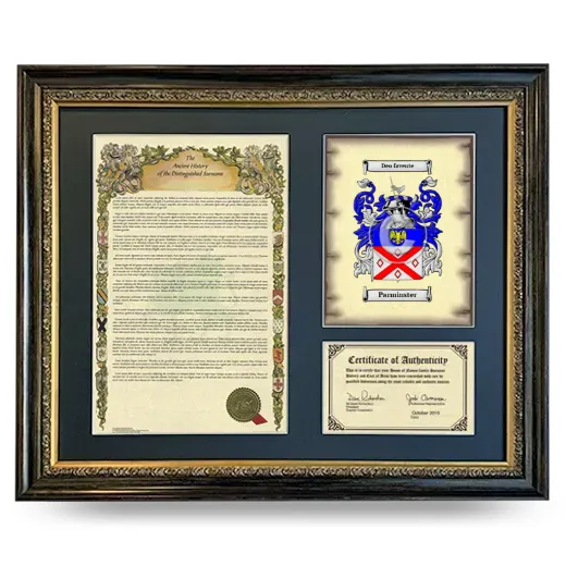 Parminster Framed Surname History and Coat of Arms- Heirloom