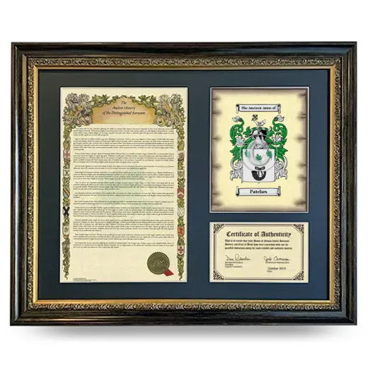 Patches Framed Surname History and Coat of Arms- Heirloom