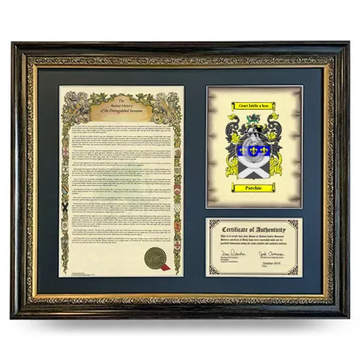Patchie Framed Surname History and Coat of Arms- Heirloom