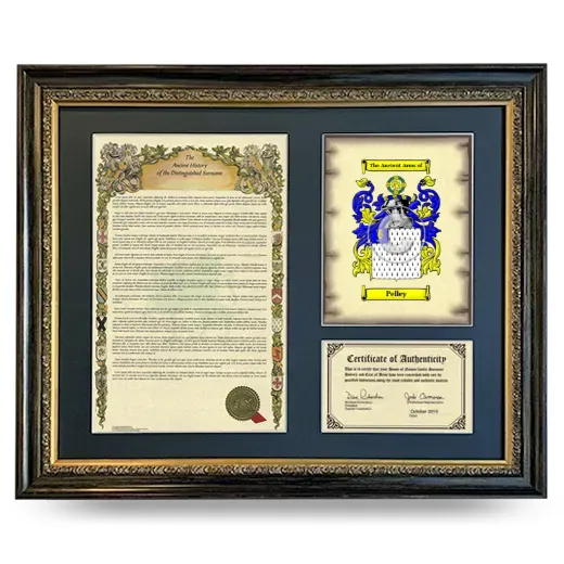 Pelley Framed Surname History and Coat of Arms- Heirloom