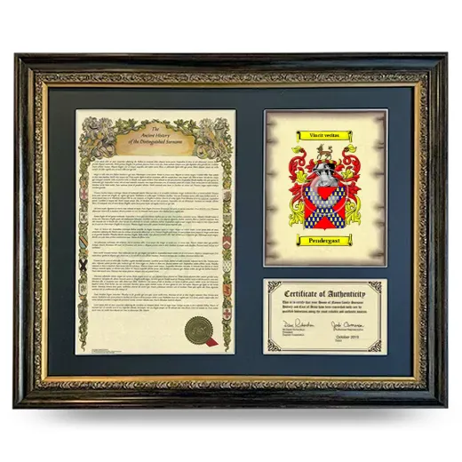 Pendergast Framed Surname History and Coat of Arms- Heirloom