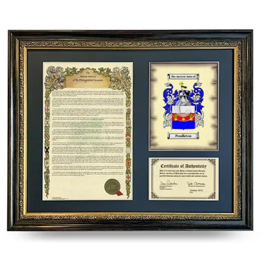 Pendleton Framed Surname History and Coat of Arms- Heirloom