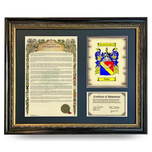 Peters Framed Surname History and Coat of Arms- Heirloom