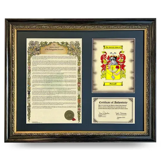 Petroff Framed Surname History and Coat of Arms- Heirloom