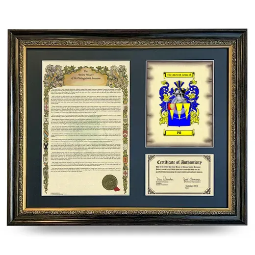 Pil Framed Surname History and Coat of Arms- Heirloom