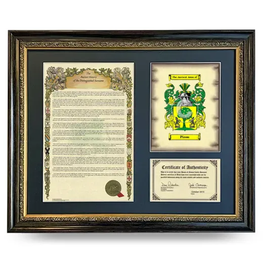 Pizon Framed Surname History and Coat of Arms- Heirloom