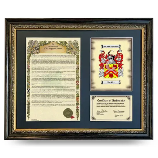 Reckits Framed Surname History and Coat of Arms- Heirloom