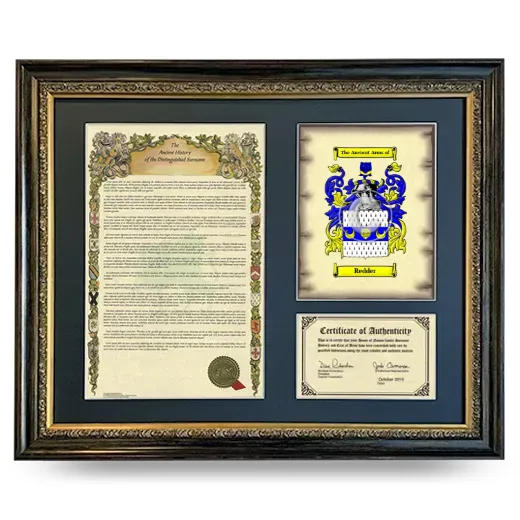 Redder Framed Surname History and Coat of Arms- Heirloom