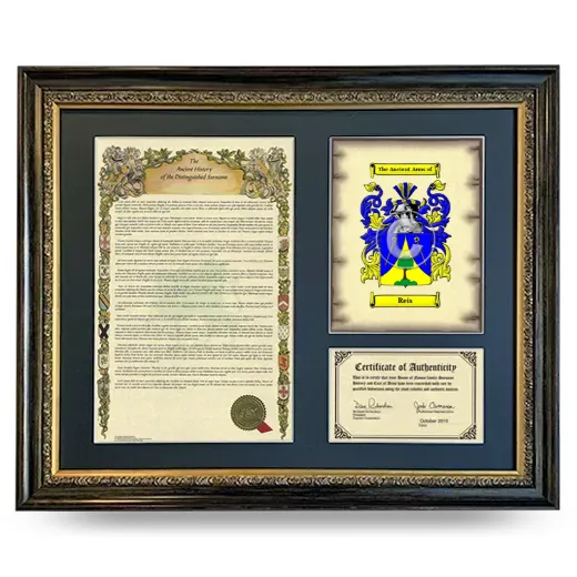 Reis Framed Surname History and Coat of Arms- Heirloom