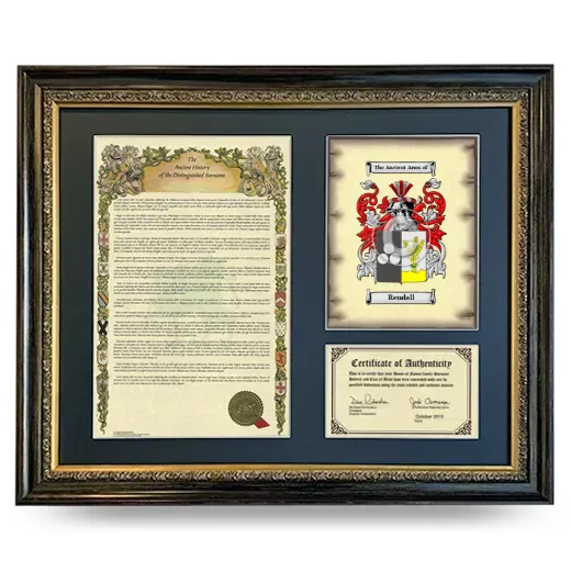 Rendall Framed Surname History and Coat of Arms- Heirloom