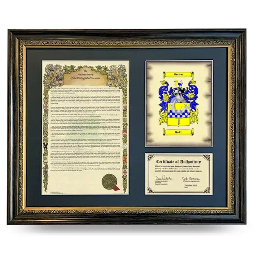 Rett Framed Surname History and Coat of Arms- Heirloom