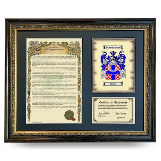 Ridens Framed Surname History and Coat of Arms- Heirloom
