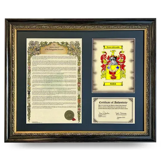Ridick Framed Surname History and Coat of Arms- Heirloom