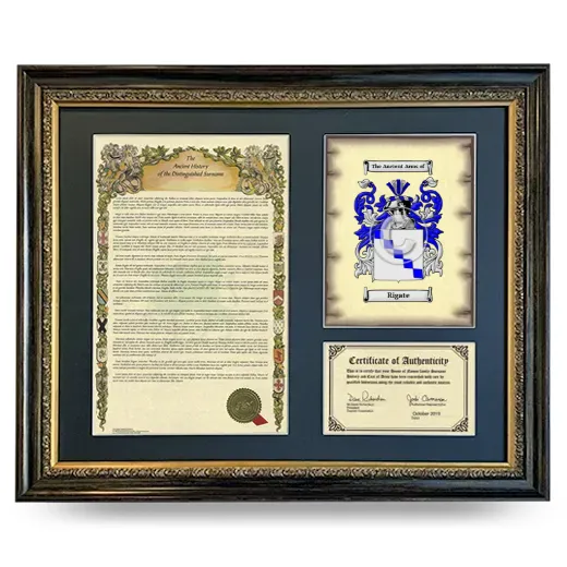 Rigate Framed Surname History and Coat of Arms- Heirloom