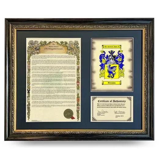 Riveaux Framed Surname History and Coat of Arms- Heirloom
