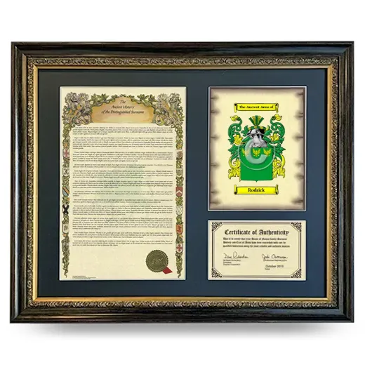 Rodrick Framed Surname History and Coat of Arms- Heirloom