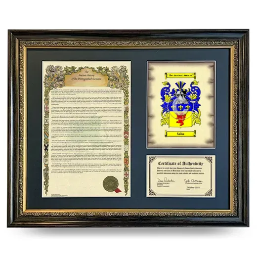 Saba Framed Surname History and Coat of Arms- Heirloom