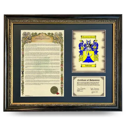 Salzman Framed Surname History and Coat of Arms- Heirloom