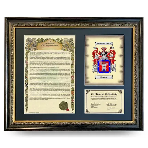 Samara Framed Surname History and Coat of Arms- Heirloom