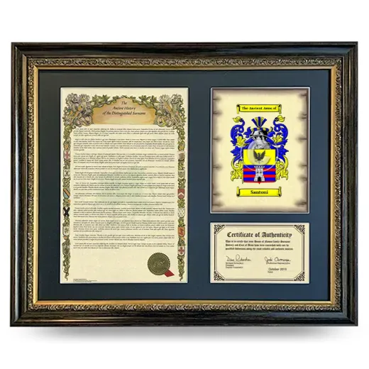 Santoni Framed Surname History and Coat of Arms- Heirloom