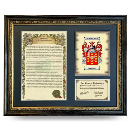Sarmient Framed Surname History and Coat of Arms- Heirloom