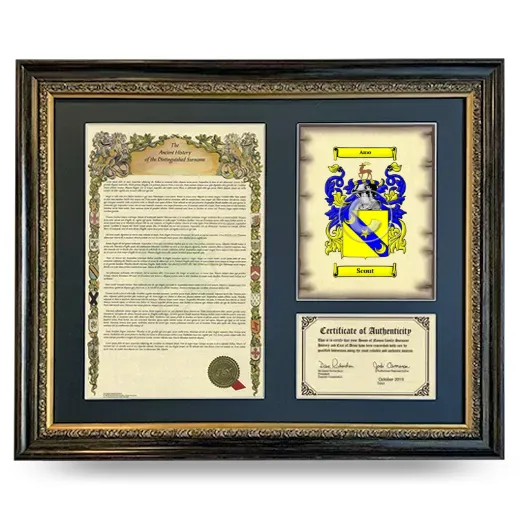 Scout Framed Surname History and Coat of Arms- Heirloom