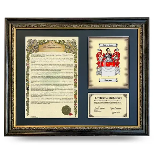Shapert Framed Surname History and Coat of Arms- Heirloom