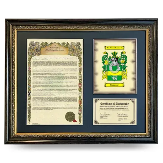 Sharrow Framed Surname History and Coat of Arms- Heirloom