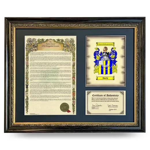 Sherly Framed Surname History and Coat of Arms- Heirloom