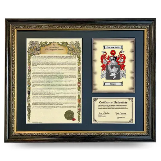 Simon Framed Surname History and Coat of Arms- Heirloom