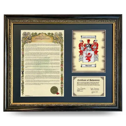 Simonel Framed Surname History and Coat of Arms- Heirloom