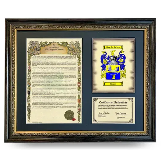 Sisson Framed Surname History and Coat of Arms- Heirloom