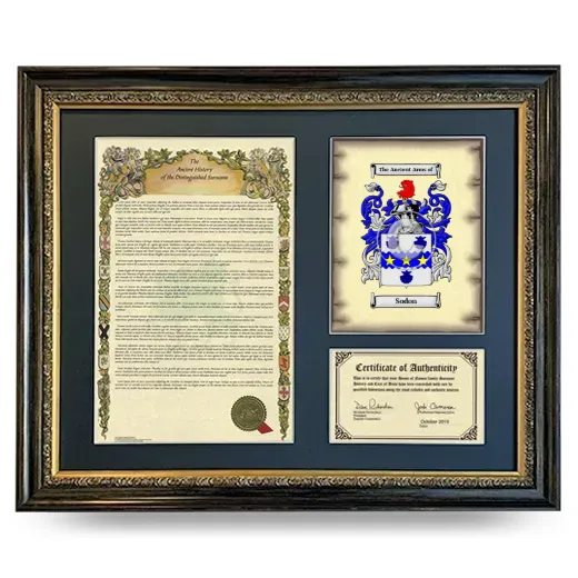 Sodon Framed Surname History and Coat of Arms- Heirloom