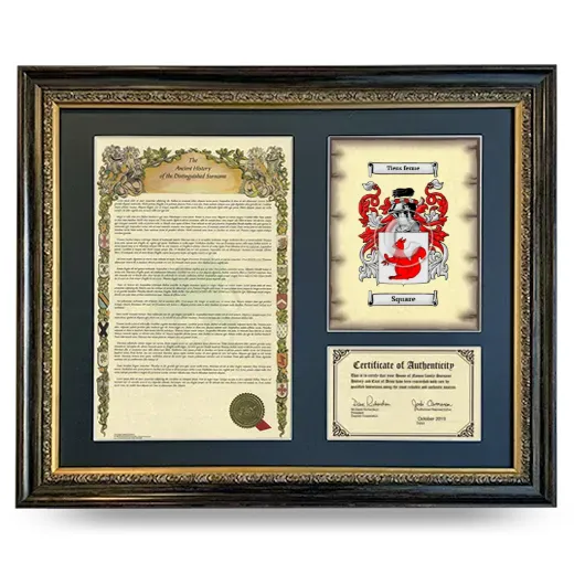 Square Framed Surname History and Coat of Arms- Heirloom