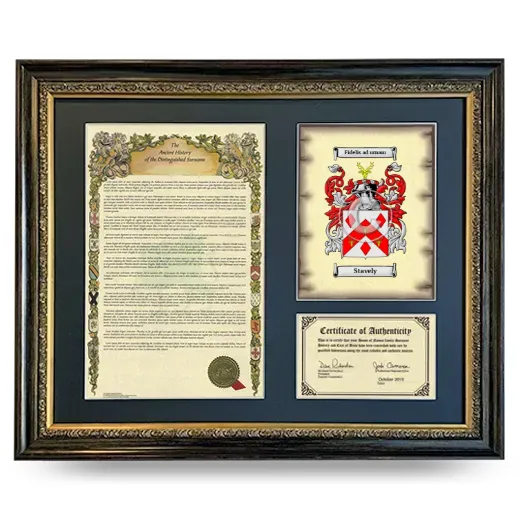 Stavely Framed Surname History and Coat of Arms- Heirloom