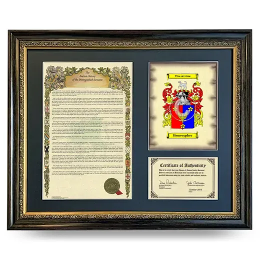 Stonecypher Framed Surname History and Coat of Arms- Heirloom