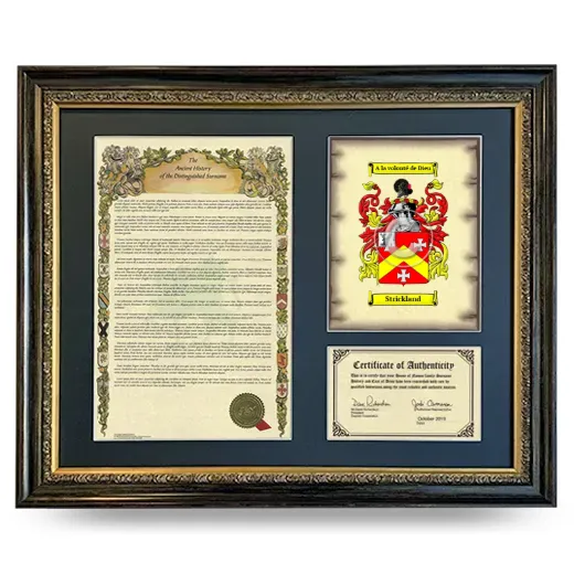 Strickland Framed Surname History and Coat of Arms- Heirloom