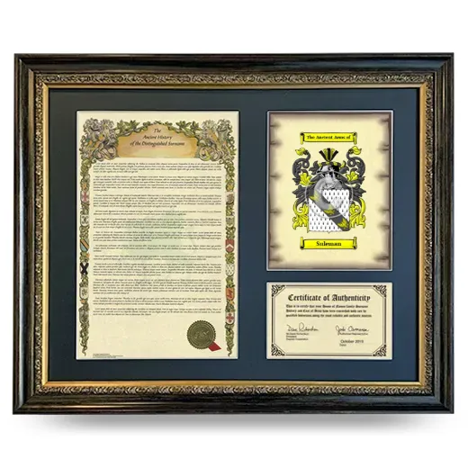 Suleman Framed Surname History and Coat of Arms- Heirloom