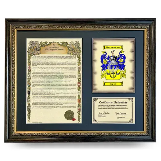 Supple Framed Surname History and Coat of Arms- Heirloom