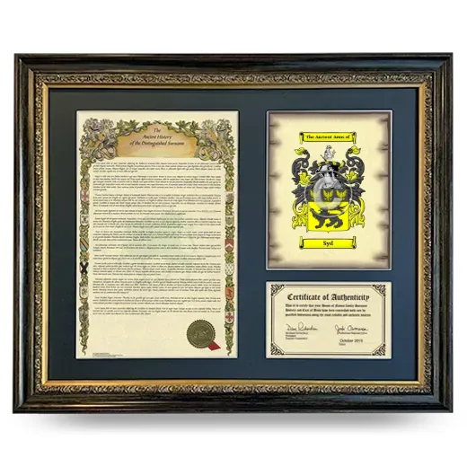 Syd Framed Surname History and Coat of Arms- Heirloom
