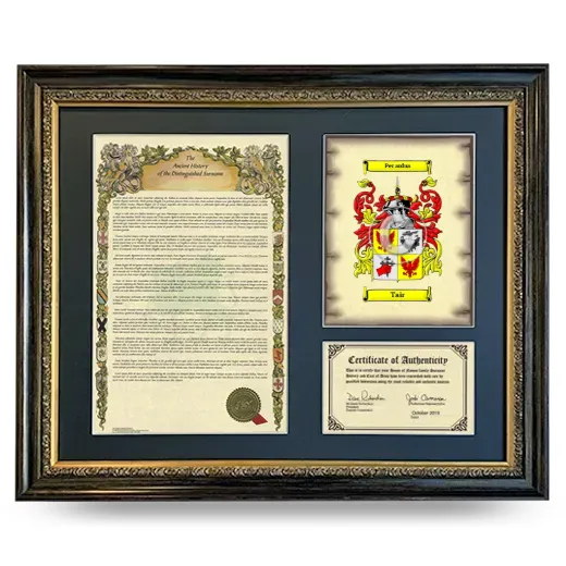 Tair Framed Surname History and Coat of Arms- Heirloom