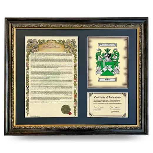 Tallie Framed Surname History and Coat of Arms- Heirloom