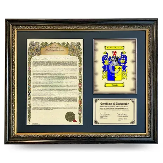 Tarvis Framed Surname History and Coat of Arms- Heirloom