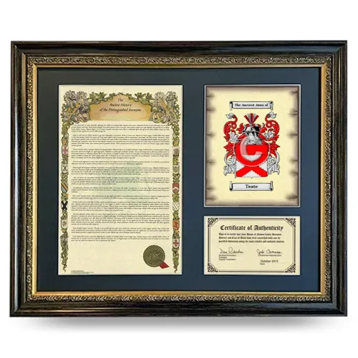 Teate Framed Surname History and Coat of Arms- Heirloom