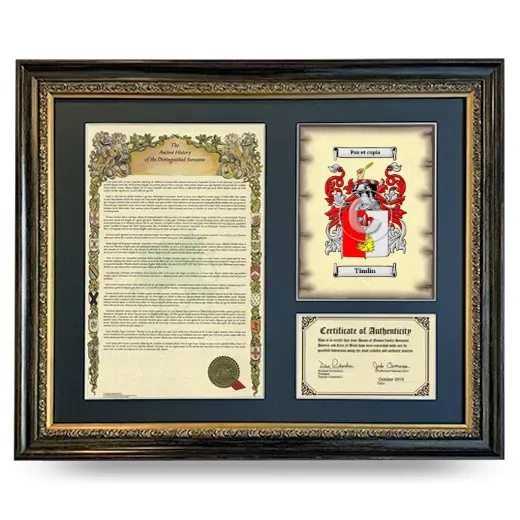 Timlin Framed Surname History and Coat of Arms- Heirloom