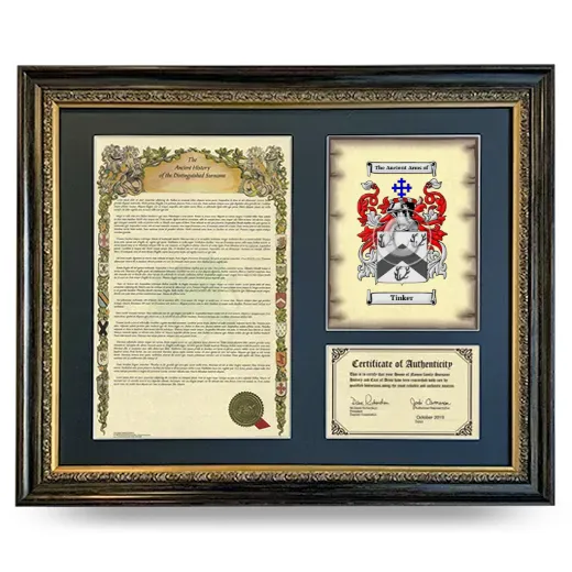 Tinker Framed Surname History and Coat of Arms- Heirloom