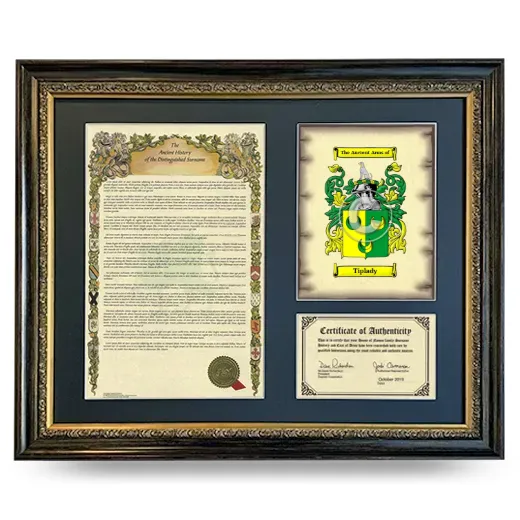 Tiplady Framed Surname History and Coat of Arms- Heirloom